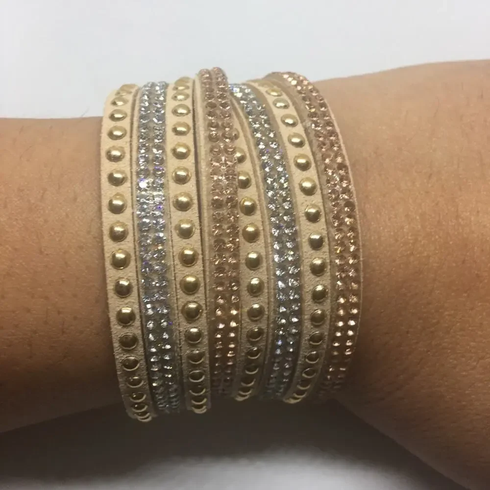 Mix Stud Slit Layer Wrap Bracelet - Nude - Picture 2 of 4